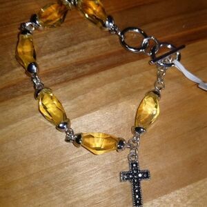 Beaded Stone Cross Bracelet